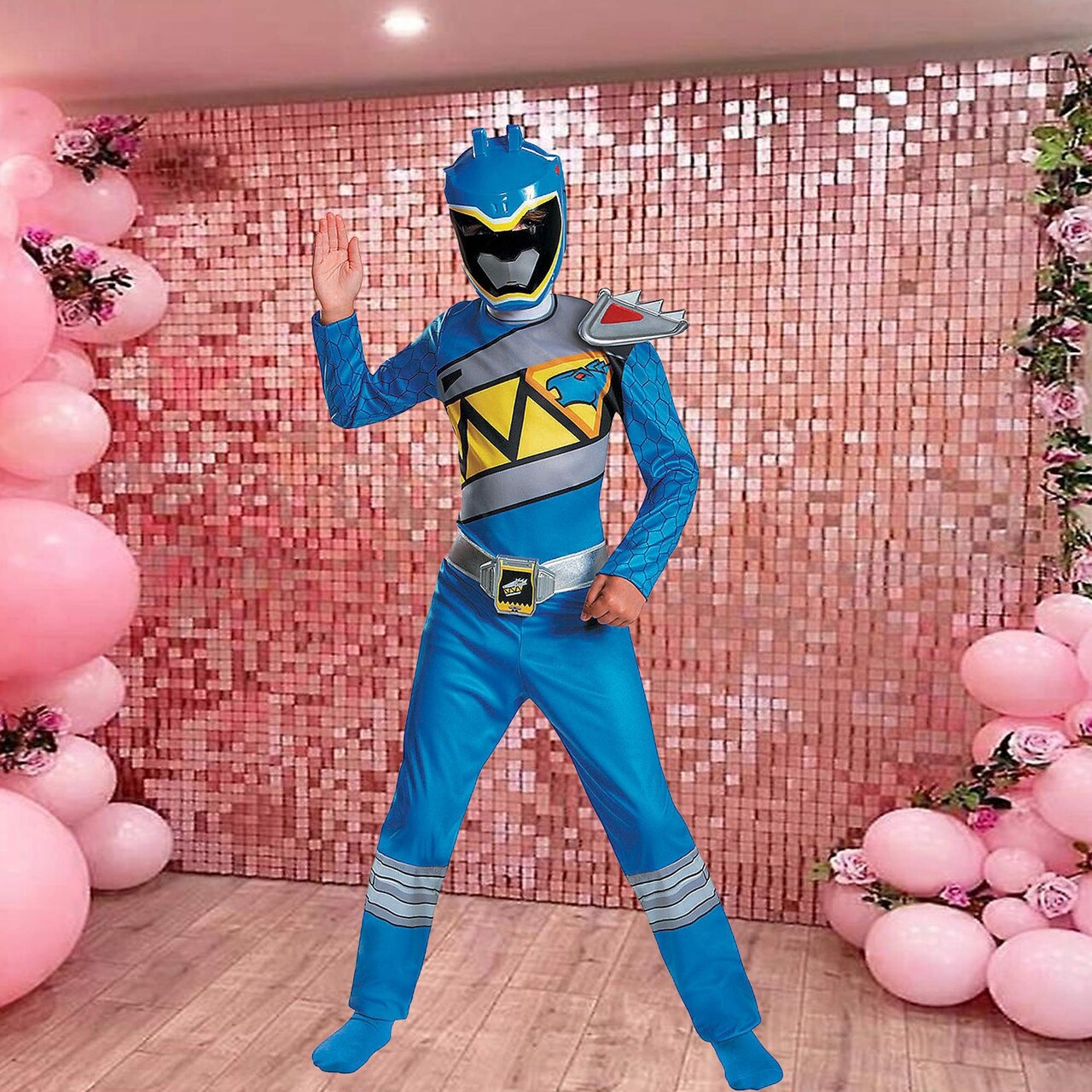 Boy’s Dino Charge Blue Ranger Costume Power Rangers Blue Outfit with Mask & Belt